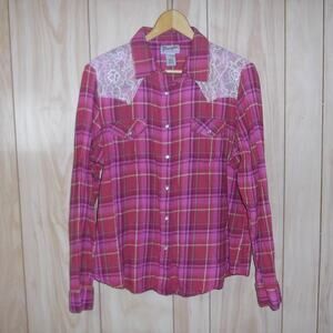Wrangler Vintage Plaid Long Sleeve Flannel & Lace Top XXL